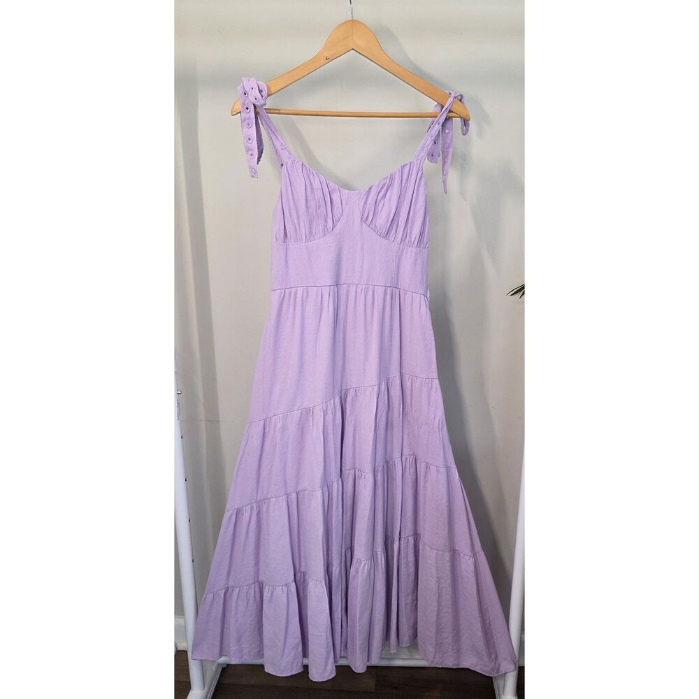 Francesca’s Small Lavender Tiered Maxi Dress Tie Shoulder Cottagecore Lilac